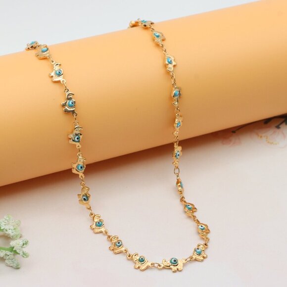 Rose Gold Elephant & Evil Eye Charm Necklace, XPNL0238 - Picture 1 of 13